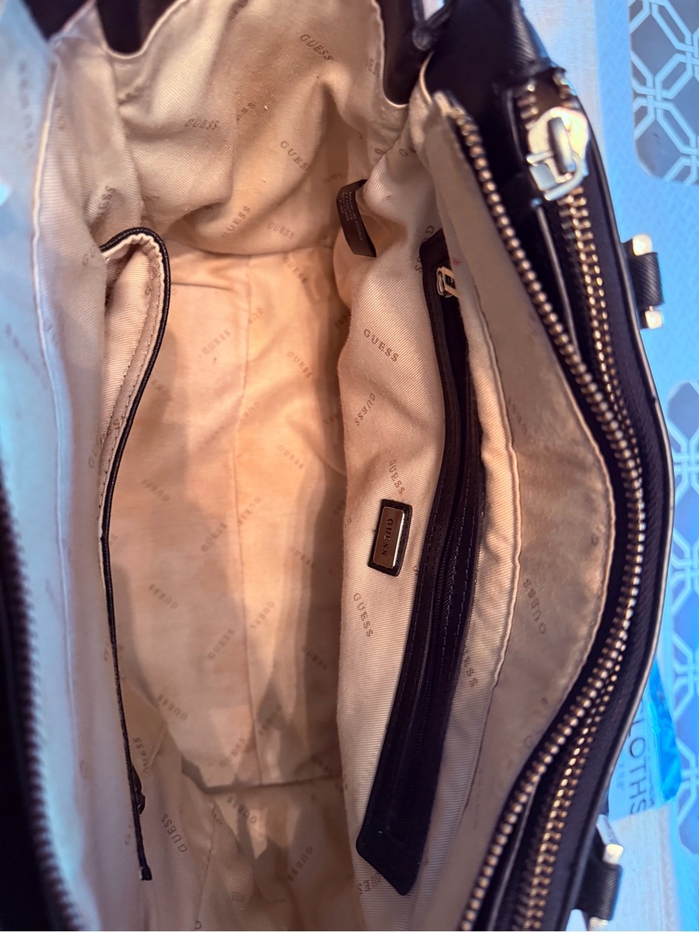 Guess Black Structured Saffiano Tote with Silver Hardware - Picture 3 of 7